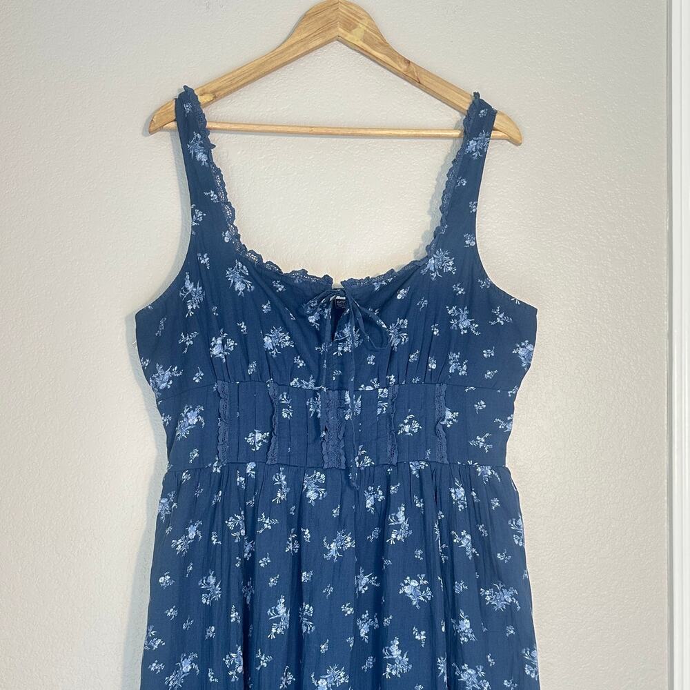 AE American Eagle Navy Corset Floral Midi Dress, Smocked Milkmaid Cottage XL - Picture 3 of 14